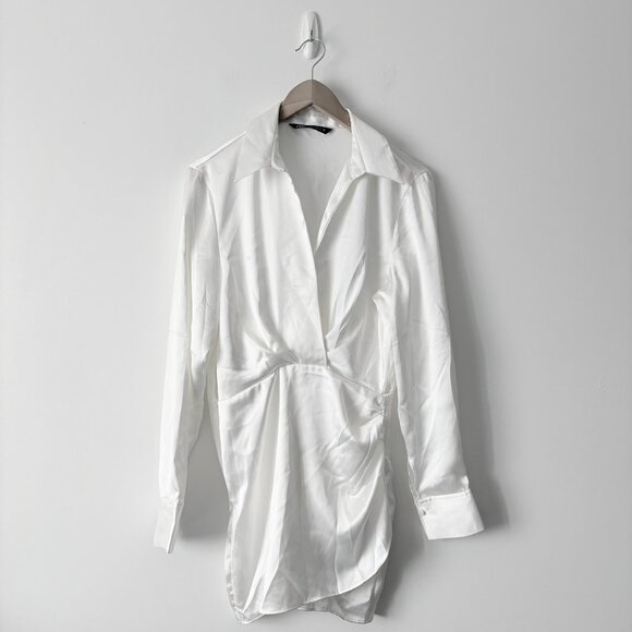 Zara Satin Effect Wrap Mini Dress Long Sleeve White Blogger Fav Size Small - Picture 5 of 9
